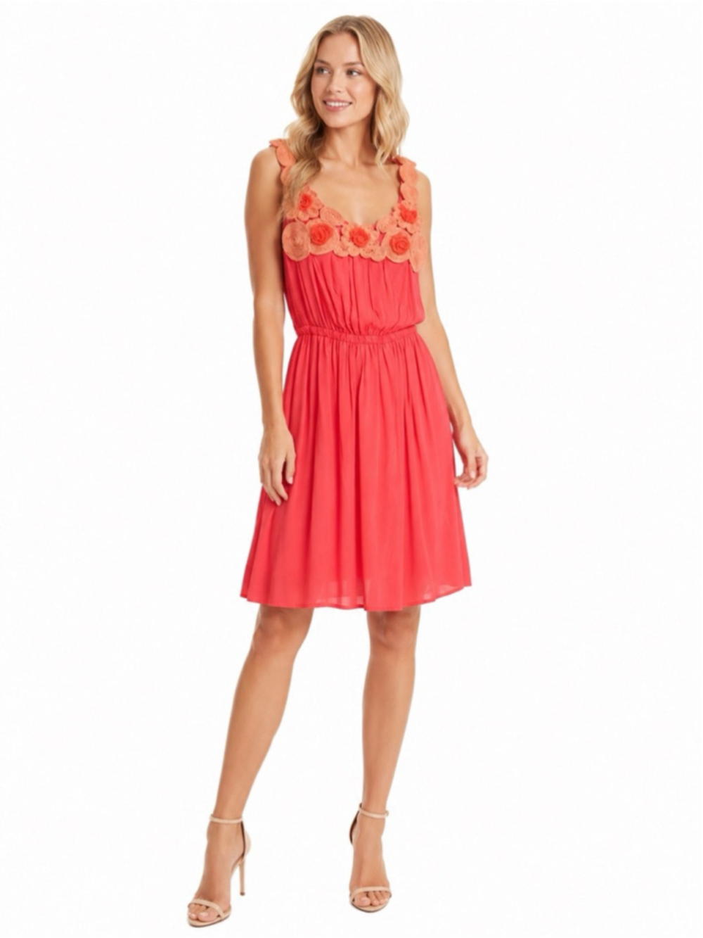 Moonlight Coral Peach Swirl Flower Mini Dress M NWT